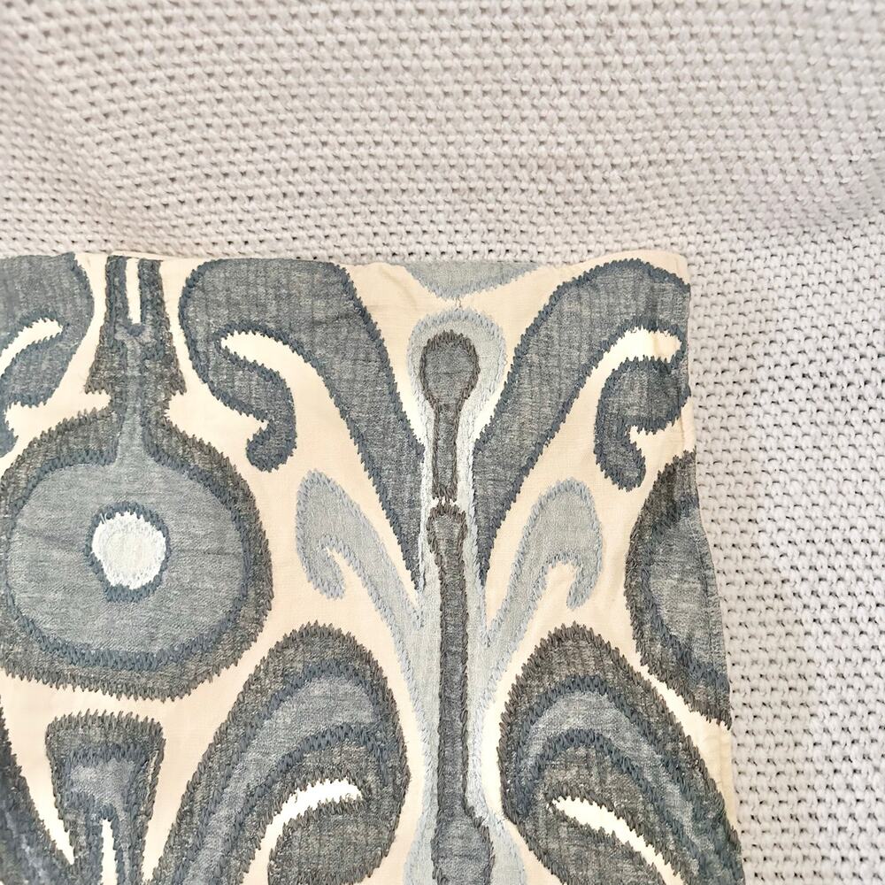 Pottery Barn Kenmare Ikat Embroidered Pillow Cover Sham Button Back Blue Grey - Picture 5 of 8